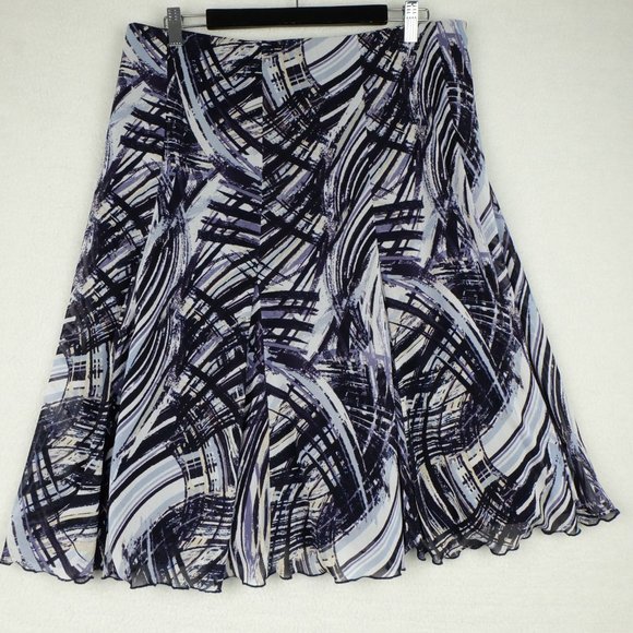 Vintage Womens Circle Skirt 14 White Blue Black Abstract Striped Midi 90s - Picture 6 of 11